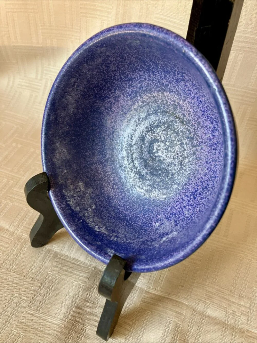 Set of 3 Studio Art Speckled Blue Violet Pottery Bowls Signed Hand Thrown Stonew